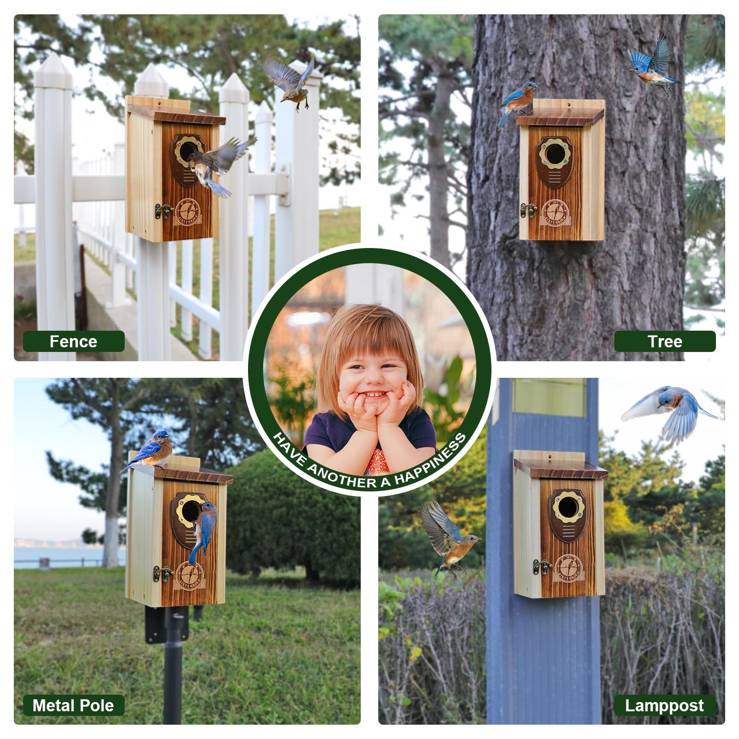 SISTERBIRD Bird Houses for Outside, Premium Wooden Bluebird Houses for Outside, Assembly Birdhouses for Outdoors, Weatherproof Bird House, Bluebird Finch Swallow Wren Chickadee