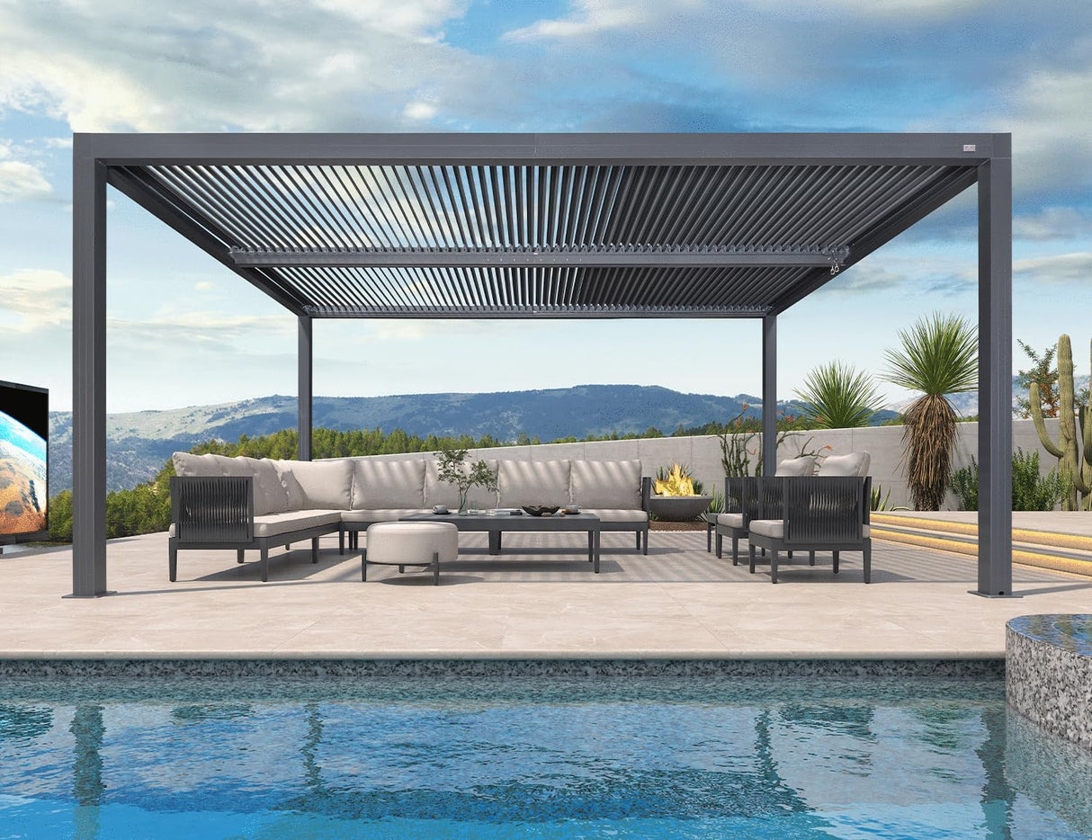 PURPLE LEAF Louvered Pergola 12' x 16' Outdoor Aluminum Pergola with Adjustable Roof for Deck Backyard Garden Grey Hardtop Gazebo PURPLE LEAF