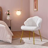 Yaheetech Vanity Chair, Velvet Accent Chair with Shell-Shaped Backrest, Modern Armchair with Gold Metal Legs for Dressing Room/Bedroom/Living Room, White Yaheetech