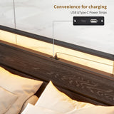 Full Size BOFENG Bed Frame with Wood Headboard, LED Lights & USB Charging Station BOFENG