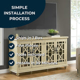 Martin Svensson Home Orsey 63" Solid Wood TV Stand - Antique Cream White Finish - Rustic Style and Parisian Design Inspired - with Two Spacious Cabinets with Adjustable Shelves for Storage. Martin Svensson Home