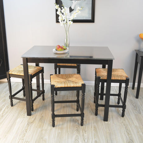 Carolina Chair & Table Cambell Stainless Steel Top Counter Height Bar Table – Contemporary Rectangular Alloy Steel Base with Natural Wood Legs Furniture - Stylish Chestnut Black Handle (Antique Black) Carolina Chair & Table