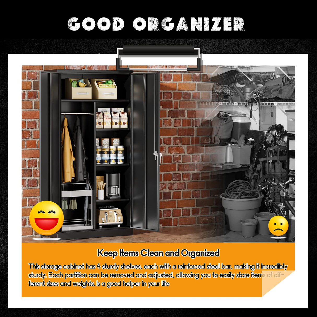 Greenvelly Metal Wardrobe Cabinets with Doors and Hanging Rod,72" Black Locker Steel Wardrobe Bedroom Storage Cabinet, Clothes Closet for Home, Office and Bedroom, School,Gym Greenvelly