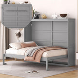Merax Modern Farmhouse Solid Wood Murphy Cabinet Bed, Queen Foldable Wall Bed Frame, No Box Spring Needed/Space Saving, Gray Merax