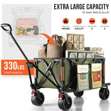 Overmont Collapsible Wagon Cart with Wheels - Foldable Heavy Duty Wagon with Big All-Terrain Wheels - 330Lbs Weight Capacity with Side Pockets for Camping Sports Garden Grocery Shopping Green Overmont