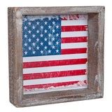 FESTWIND 4th of July Tiered Tray Decor, Wood Frame Embossed Metal USA Flag Block Sign, American Flag Table Decor for Fourth of July, Memorial Day, Patriotic Wood Decor for Shelves FESTWIND
