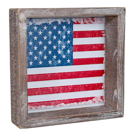 FESTWIND 4th of July Tiered Tray Decor, Wood Frame Embossed Metal USA Flag Block Sign, American Flag Table Decor for Fourth of July, Memorial Day, Patriotic Wood Decor for Shelves FESTWIND