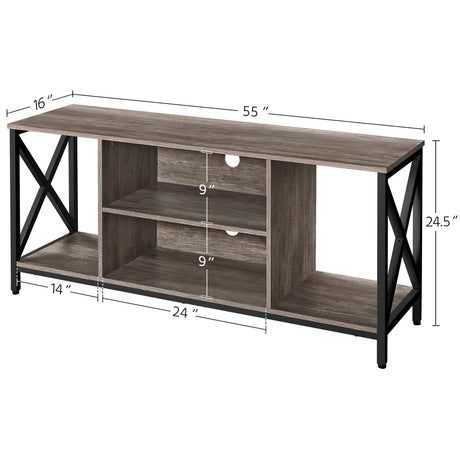Yaheetech TV Stand for 65 Inch TV, 55'' Wide Entertainment Center TV Console with Open Storage Shelves for Living Room, TV Table for Home with Metal Support, Taupe Wood Yaheetech