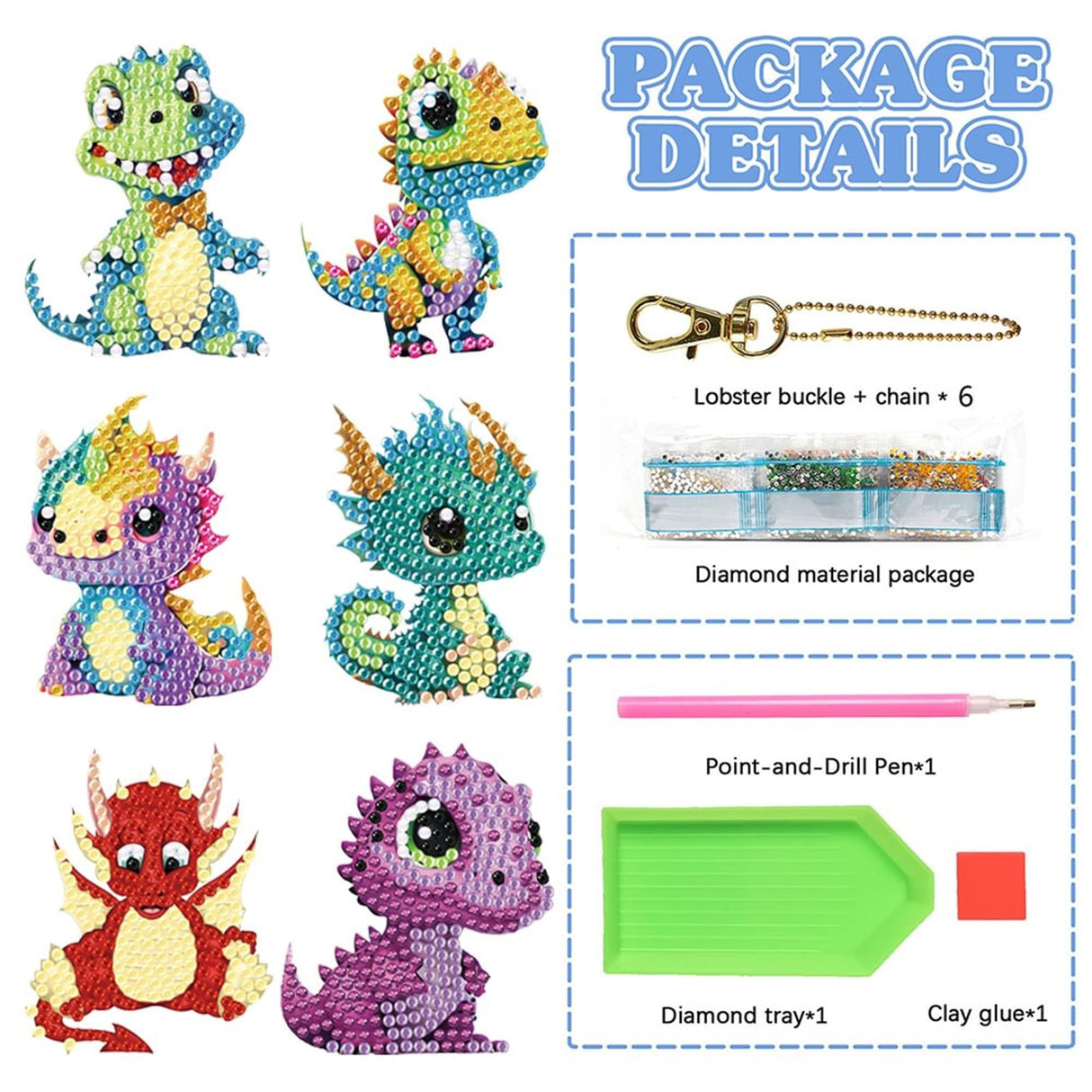 6 Pcs Diamond Painting Keychain Kits,Double Sided Diamond Art Ornament Keychains for Adults Beginners Decoration,DIY Diamonds Painting Keyrings Kit for Birthday Christmas. (Dinosaur) NDNXYXGS