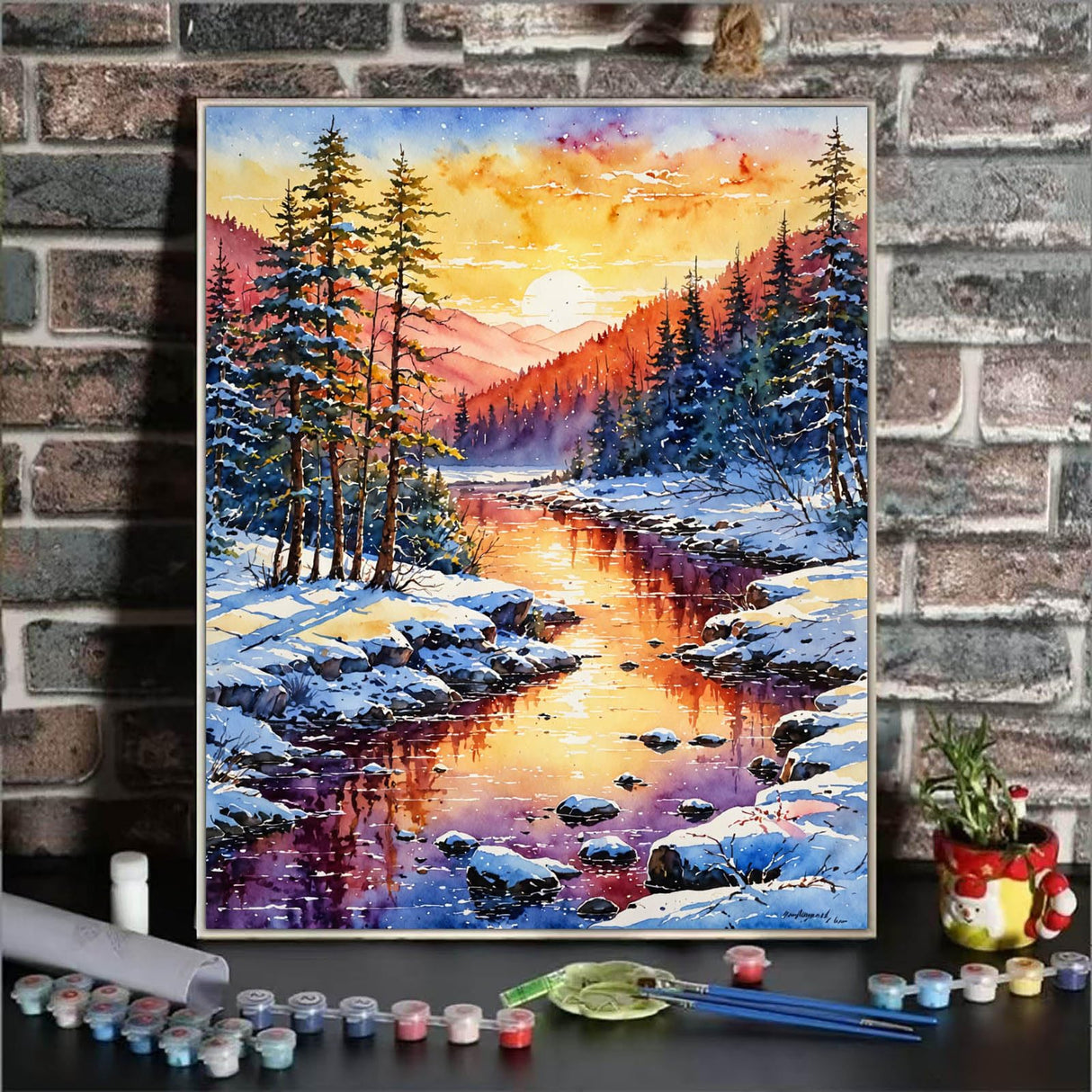 ldazao Paint by Numbers Kit for Adults Beginner, Winter Forest Paint by Number Kits On Canvas Snow Adults' Paint-by-Number Kits DIY Oil Painting Christma Gift Home Wall Decor 16x20 Inch ldazao