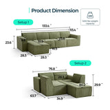 LINSY HOME Modular Sectional Sofa, 134" Boneless Couch L Shaped 4-Seat Sofa with Movable Ottoman, Corduroy Sectional Cloud Couches for Living Room, No Assembly Required, Green LINSY HOME