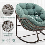 Villeston Outdoor Papasan Rocking Chair - Oversized Comfy Patio Chair Indoor Egg Royal Rattan Rocking Chair with Cushion for Front Porch Lounge Lawn Bedroom Living Room (Grass Green) Villeston