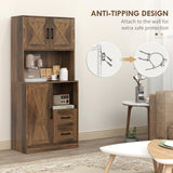 HOMCOM 71" Farmhouse Kitchen Pantry Storage Cabinet, Freestanding Tall Kitchen Hutch with Microwave Oven Countertop, Adjustable Shelves and Drawers, Brown HOMCOM