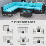 Outsunny 7-Piece Patio Furniture Sets Outdoor Wicker Conversation Sets All Weather PE Rattan Sectional Sofa Set with Cushions & Tempered Glass Desktop, Turquoise Outsunny