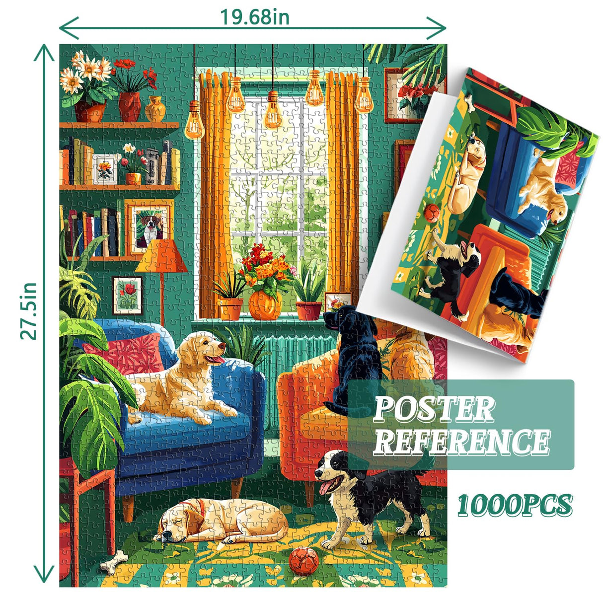 PICKFORU Dog Puzzles for Adults 1000 Pieces, Vintage Puppy Jigsaw Puzzle Houseplant，Unique Living Room Puzzle as Home Art PICKFORU