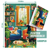 PICKFORU Dog Puzzles for Adults 1000 Pieces, Vintage Puppy Jigsaw Puzzle Houseplant，Unique Living Room Puzzle as Home Art PICKFORU