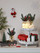 Christmas Mason Jar Centerpiece for Table with LED Lights & Artificial Plants, Set of 3 Farmhouse Decorative Mason Jars for Christmas Home Decor, Winter Kitchen Dining Table Centerpiece Maracco