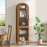 Lxsxlome Narrow Arched Bookcase, 64.17'' Tall Arch Bookshelf with Acrylic Glass Doors, 5 Shelf Bookcase, Freestanding Storage Organizer Display Cabinet for Living Room (Walnut, 64.17''H) Lxsxlome