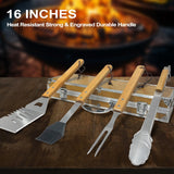 Valentines Day Grilling Accessories Gifts for Men, Heavy Duty Wooden BBQ Kit with Apron for Backyard, Thick Stainless Steel Grill Utensils with Non-Slip Handle Tools in Portable Bag for Dad Birthday Taesun