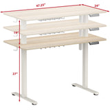 SHW Electric Height Adjustable Sit Stand Desk with Hanging Hooks and Cable Management, 48 x 24 Inches, White Frame and Maple Top SHW
