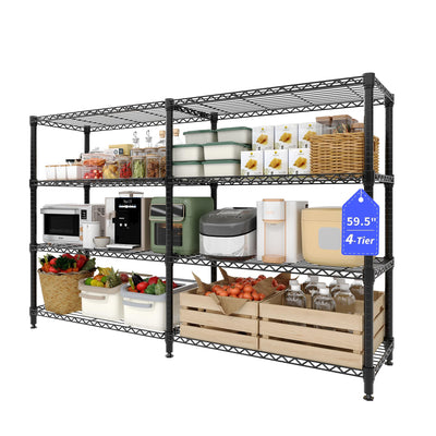 PeacefulHues 4 Tier Storage Shelving Unit Metal Shelves 70.8" W Wire Shelving, 59" H L-Shaped Pantry Shelves Kitchen Storage Shelves for Home Commercial Garage Heavy Duty, 70.8" W x 59.4" H x 15.7" D