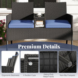 Tangkula Patio Loveseat with Built-in Table, Wicker 2-Seat Furniture with Soft Cushions & Tempered Glass Tabletop, Metal Frame Outdoor Conversation Seating Bench for Backyard, Porch Tangkula