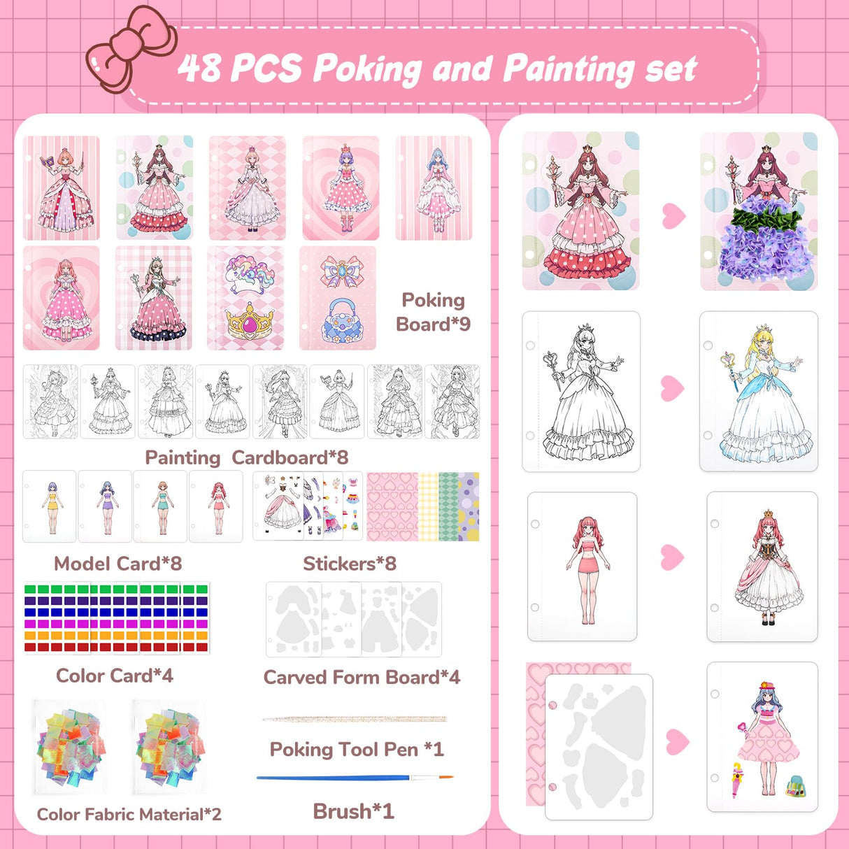 4 in 1 Paper Craft Kits for Girls,Princess Dress-up Activity Book with Water Painting,Poking Art,Sticker,Paper Cutting Craft,Arts and DIY Crafts Kit Gifts Toys for Kids Ages 4 5 6 7 8+ Years Old homicozy