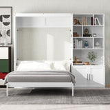 Merax Full Size Murphy Bed, Wood Wall Cabinet Bed with Multiple Storage Shelves and a Cabinet, White Merax