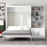 GDFStudio Boden Full Size Murphy Bed, Full Size Murphy Bed with Shelves and Cabinet, Wooden Frame, Folding as Storage Shelves and Cabinet, Space Saving Design for Apartment Dorm Bedroom, 600lbs White GDFStudio