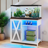 DWVO 40-50 Gallon Aquarium Stand with Power Outlets & LED Light, Cabinet for Fish Tank Accessories Storage - Metal Fish Tank Stand Suitable for Turtle Tank, Reptile Terrarium, 660LBS Capacity, White DWVO