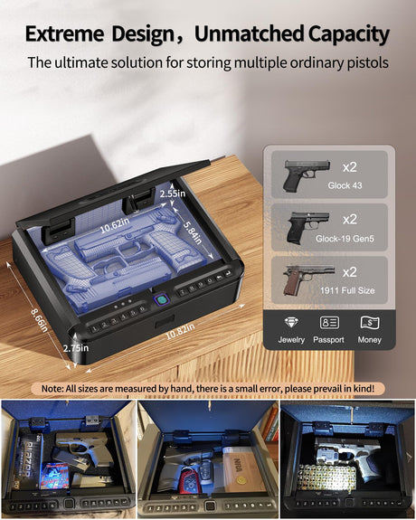 BILLCONCH Gun Safe for Handgun - Biometric Gun Safe 4 Ways Quick Access with Fingerprint/Full-digital Keypad/Key/APP Lock Handgun Pistol Safe for Nightstand Bedside Home Car BILLCONCH