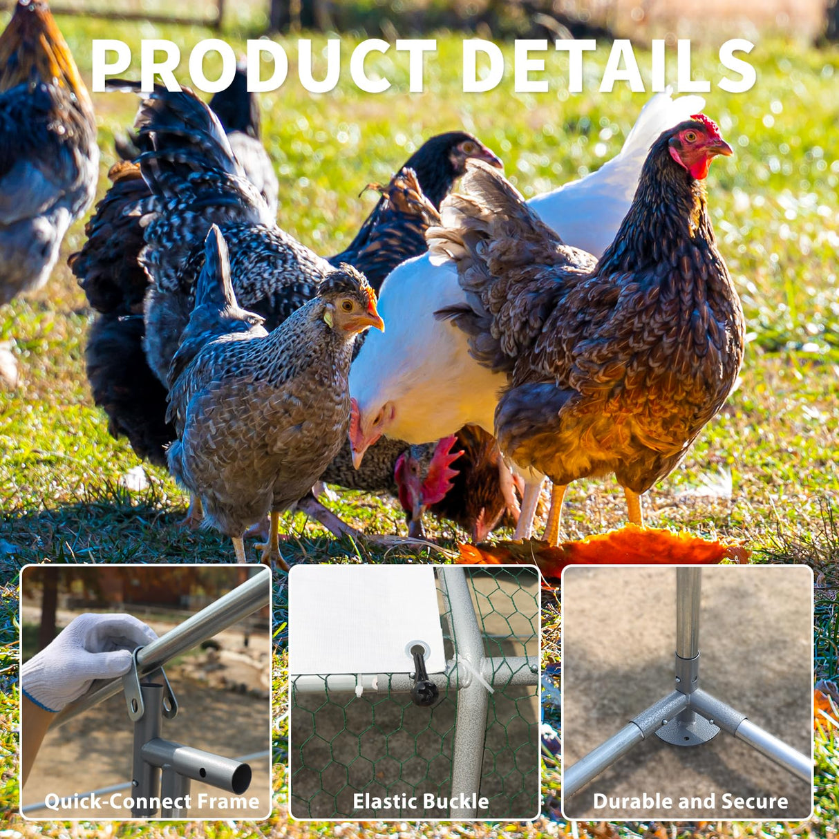 NUGRIART Large Metal Chicken Coop Walk-in Poultry Cage with Water-Resident and Anti-UV Cover Duck Rabbit Cat House Outdoor Chicken Run Pen with Spire Shaped Cage NUGRIART