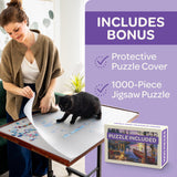 JoyBerri Jigsaw Puzzle Table/Rolling Puzzle Desk - 1500 Piece Puzzle Board with Bonus Puzzle/Portable Jigsaw Puzzle Tables with Drawers and Legs - Height Adjustable for Adults and Kids JOYBERRI