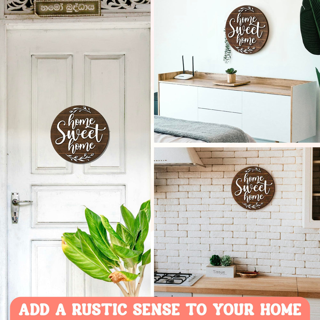 WOODAMORE Home Sweet Home Sign Wall Decor - Wood Farmhouse Wall Sign for Home Decor, Plaque Wall Hanging Rustic Home Sign for Living Room, Bedroom, Front Door WOODAMORE