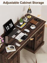 Vipbear 60" Farmhouse Executive Office Desk with Drawers and File Cabinet, Embossed Texture Wood Home Office Desk, Rustic Computer Desk, Workspace for Work Study Writing, Dark Brown Vipbear