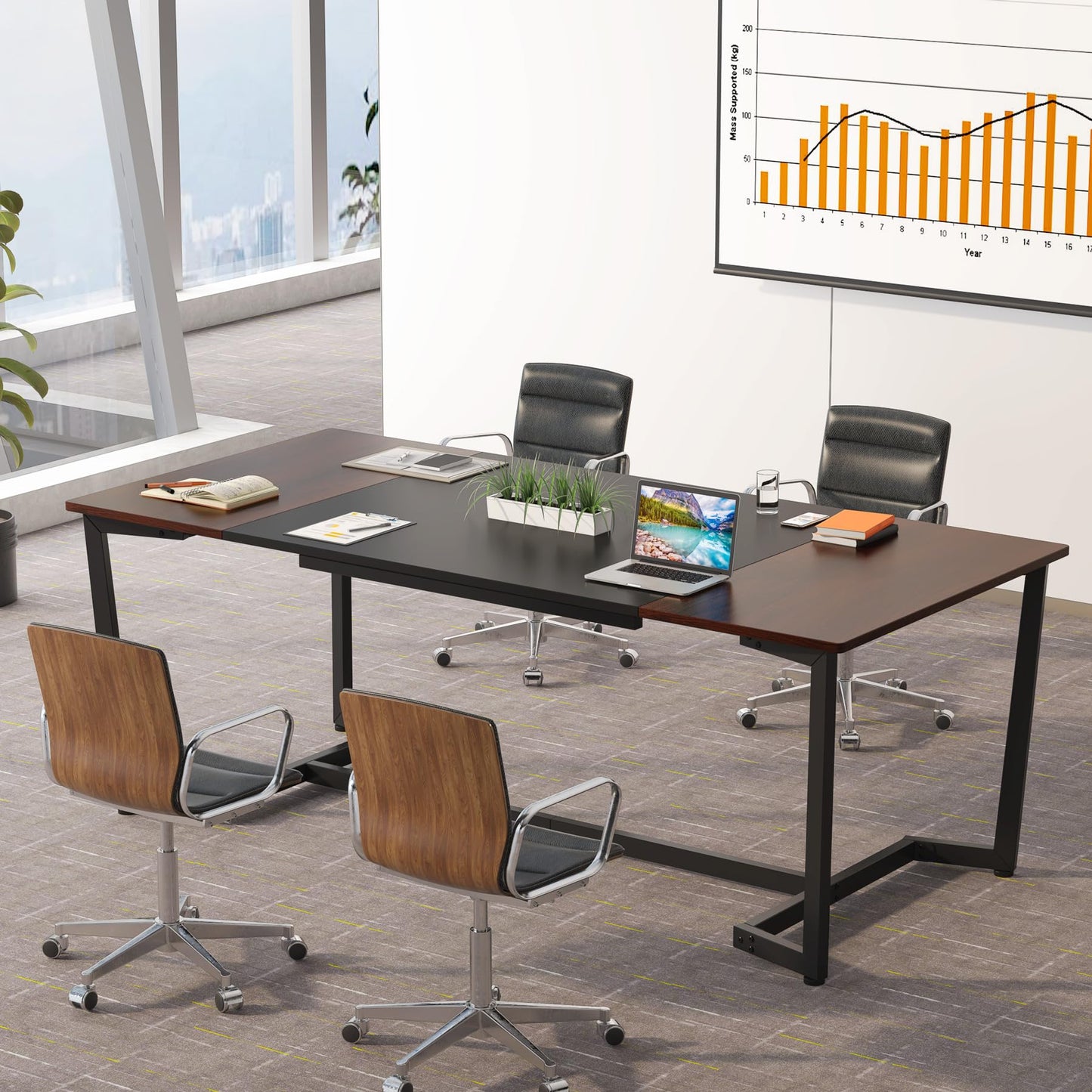 Tribesigns 6FT Conference Table, 70.8L x 31.5W inch Meeting Table for Office Conference Room, Modern Rectangular Seminar Training Table, Metal Frame, Rustic Brown/Black - WoodArtSupply