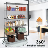 WDT 6 Tier Shelf Shelving Unit with Wheels,Adjustable Metal Shelves for Storage, NSF Black Wire Shelving Rack, 2100Lbs Capacity Heavy Duty Shelving Storage Shelves for Kitchen Garage,47" Dx17 Wx80 H WDT