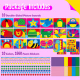 Sticker Art Activity, 20 Animals With 1660 Foam Stickers in 10 Colors - Fun DIY Craft Kits Travel Game for Kids, Boys & Girls SpriteGru