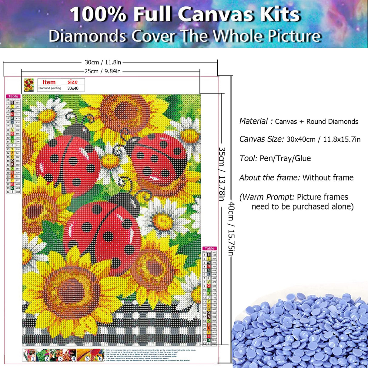 JATOK Diamond Painting Kits for Adults Beginner Ladybug Sunflower 5D DIY Diamond Art Craft Paint with Full Round Drill Embroidery Pictures Arts Paint by Number Kits for Home Wall Decor 11.8x15.7in JATOK