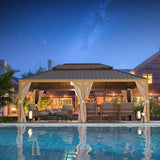 YOLENY 12' x 22' Gazebo, Hardtop Gazebo Wood-Looking Gazebo with Galvanized Steel Double Roof, Aluminum Frame, Outdoor Patio Hardtop Gazebo with Netting and Curtains for Deck, Backyard, Patio, Lawns YOLENY