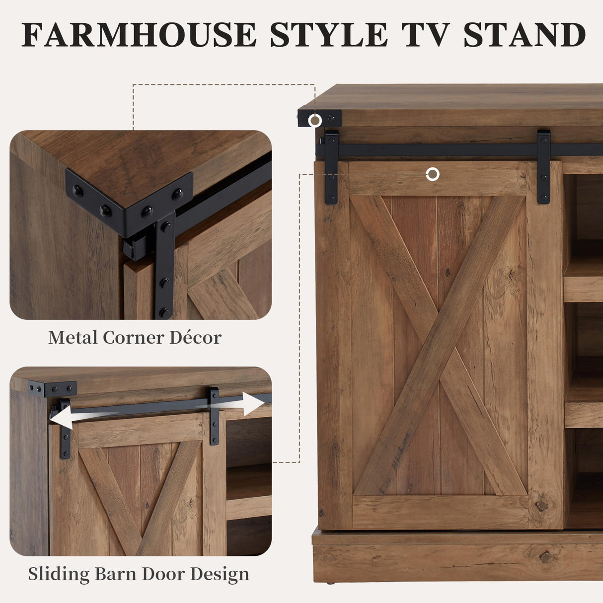 EDYO LIVING Farmhouse TV Stand for 60 Inch TV, Wood TV Stand with Sliding Barn Door, Entertainment Center with Storage Cabinet, Rustic Media Console for Living Room Bedroom, Rustic Oak EDYO LIVING
