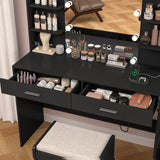 FIONESO Vanity Desk, Makeup Vanity Desk with Mirror & Lights, Vanity Desk with 2 Drawers & 6 Storage Shelves, Dressing Table with Power Outlet, for Women Girls, Bedroom, Black FIONESO