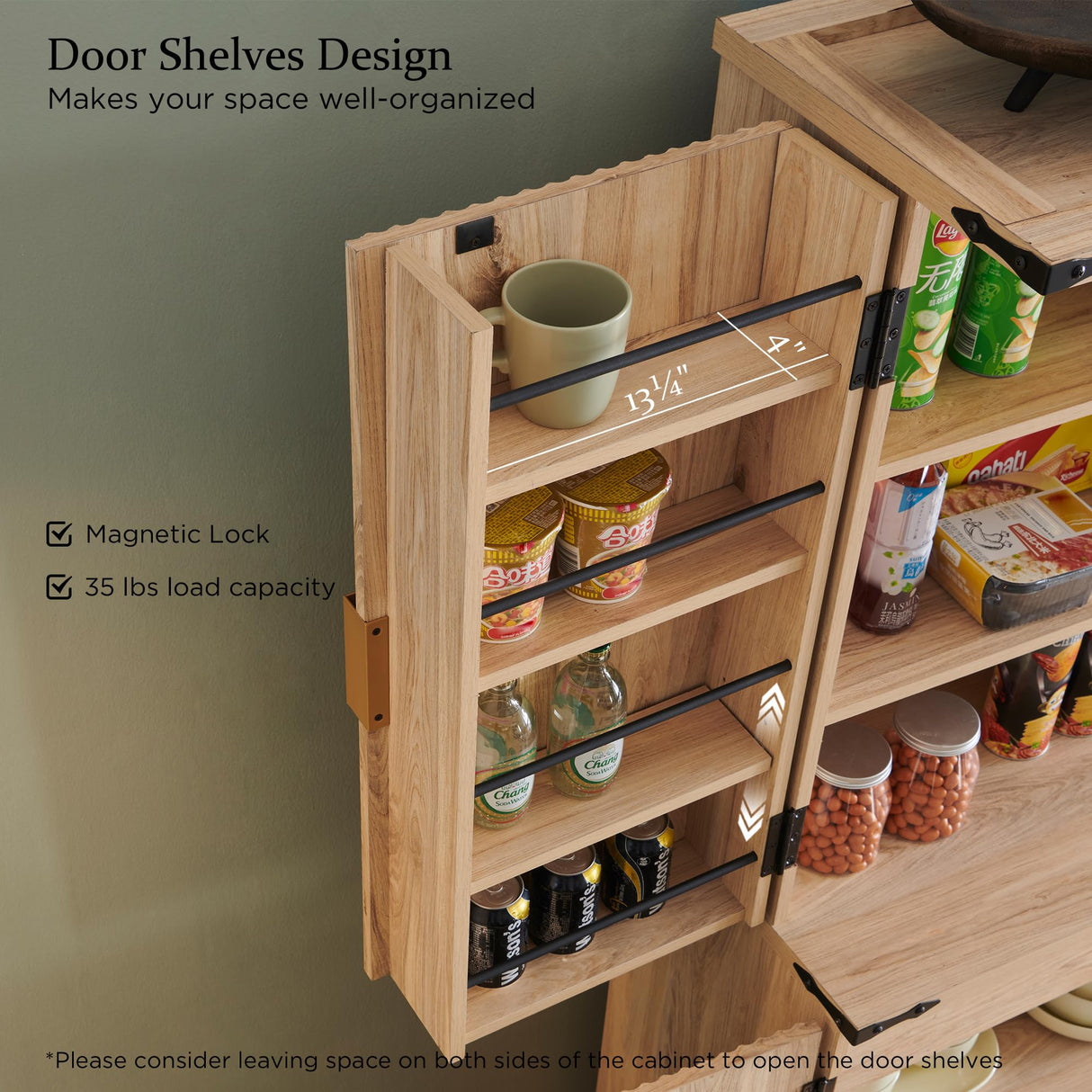 ACCOHOHO Fluted Pantry Cabinet, 72" Tall Modern Storage Cabinet with 4 Doors, Organizer, Drawer and Adjustable Shelves, Wood Cupboard for Kitchen, Dining Room, Living Room and Bathroom, Natural Oak ACCOHOHO