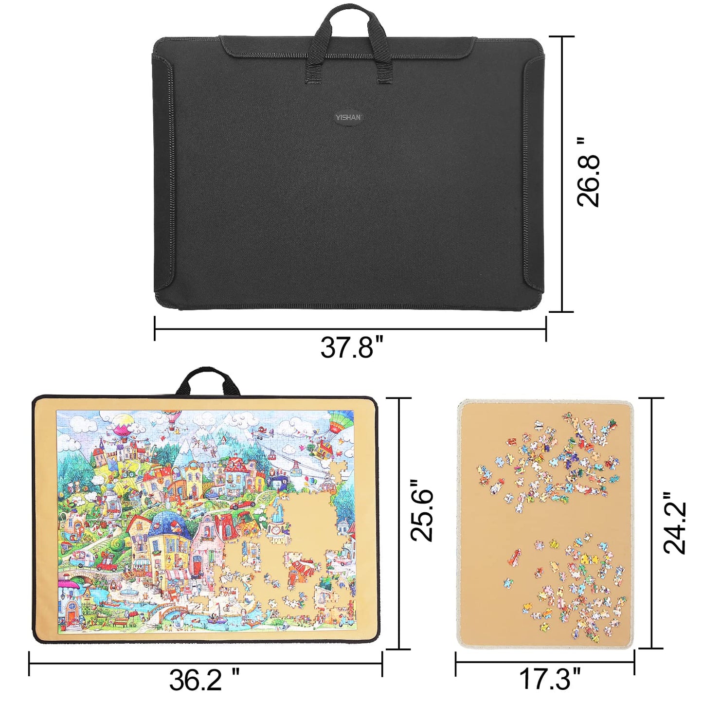 YISHAN Portable Jigsaw Puzzle Table Board, Premium Puzzle Case for Storage, Puzzle Mat, Puzzle Keeper Caddy Saver with Sorting Trays, Non-Slip Surface, Large - WoodArtSupply