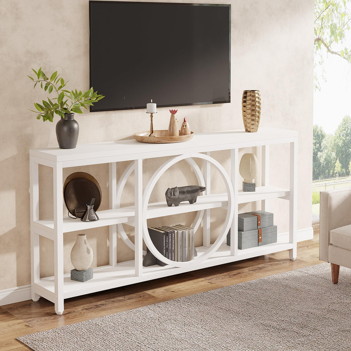 Tribesigns 70.9 inch Sofa Console Table, Modern Extra Long Entryway Tables with 3 Tier Storage Shelves Metal Frame for Foyer Hallway Living Room Behind Couch, Pure White Tribesigns