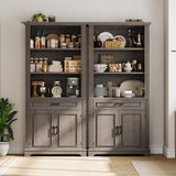 SEDETA Farmhouse Bookshelves and Bookcases with Doors and Drawer, Bookshelf with Storage, Floor Standing 6 Shelf Display Storage Shelves 70 in Tall Bookshelf for Home Office, Living Room, Grey SEDETA