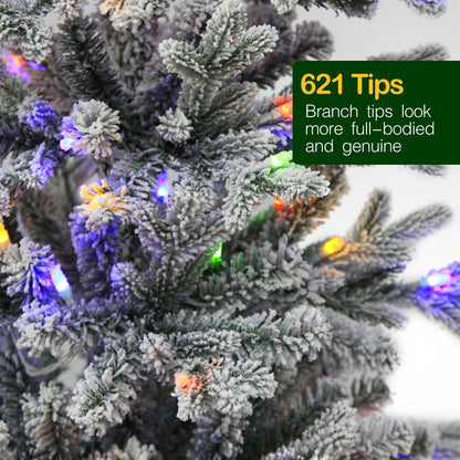 Hykolity 4.5 ft Prelit Snow Flocked Potted Christmas Tree, 621 PE & PVC Realistic Branch Tips, Artificial Arctic Fir with 150 Multicolor LED Lights, Sturdy Potted Stand, 10 Color Modes