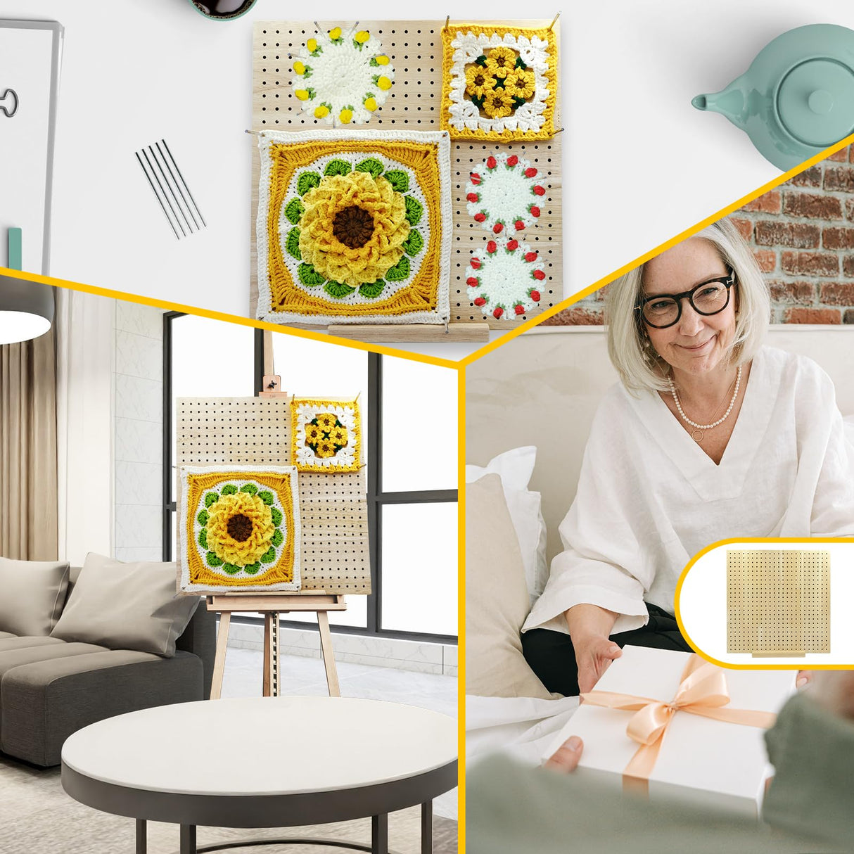 12.4 Inches Crochet Blocking Board with 40 Pins, blocking boards for crochet projects, Granny Square Blocking Board, Wooden Blocking Mats for Crochet, Blocking Board, Blocking Mats for Knitting slcinwzdt