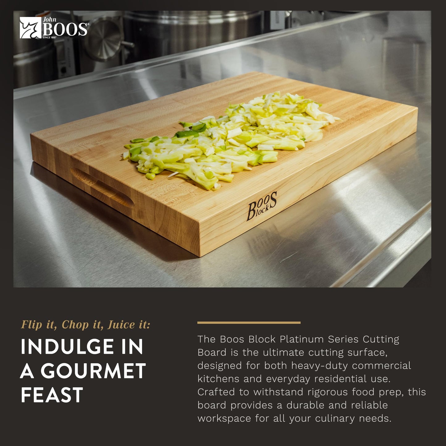 John Boos Boos Block Platinum Series Large Reversible Wood Cutting Board, 1.75-Inch Thickness, 24" x 18" x 1 3/4", Maple