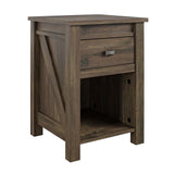 Ameriwood Home Farmington Country Style Nightstand with Barn Door Design, Concealed Drawer and Open Cubby, Textured Weathered Medium Brown Finish Ameriwood Home
